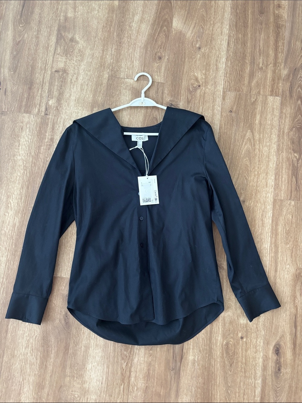 COS Dark Navy Sailor-Collar Button-Down Shirt 100%cotton